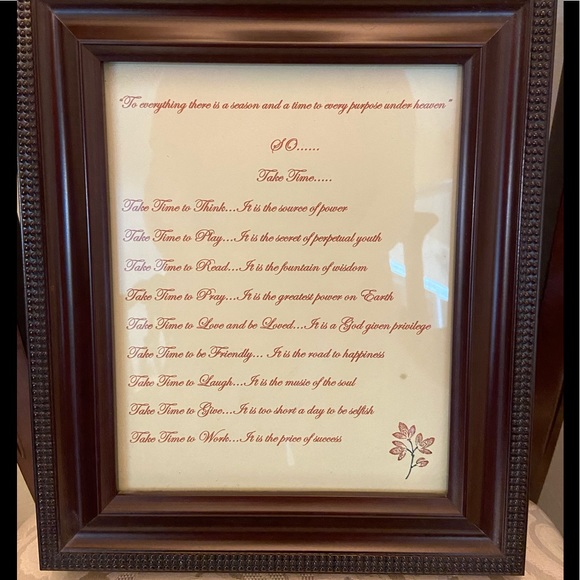 Mahogany wooden frame says Take Time To:Think,Play,Read,Love,Friendly,Give,Work - Picture 6 of 9